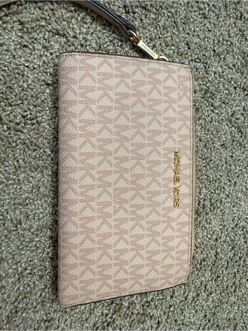 Michael Kors Blush Pink Logo Zip Wristlet with Gold Hardware